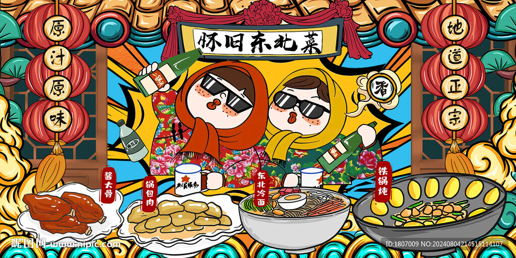 国潮美食东北菜铁锅炖酱大骨背景
