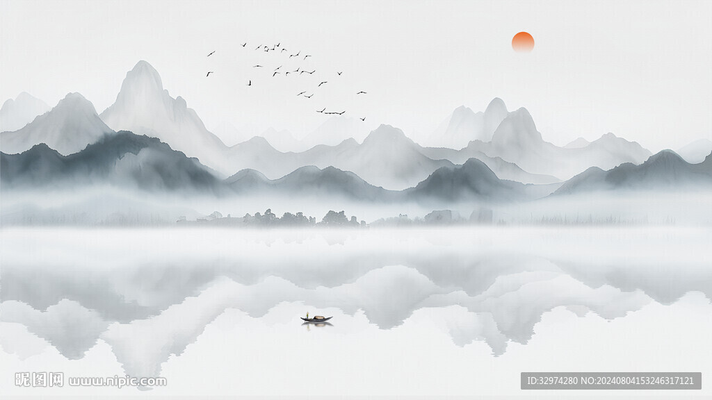 简约山水画意境山水画