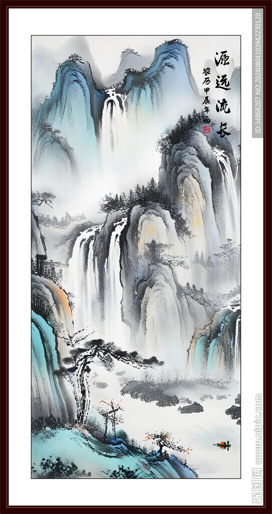 国画写意山水竖幅