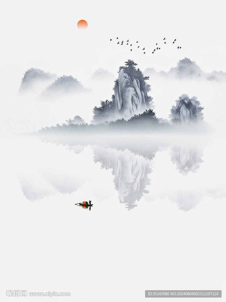 意境水墨山水背景墙