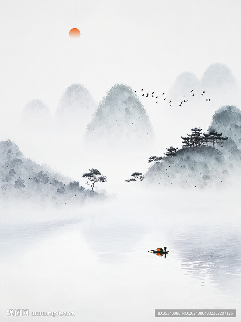 中式意境水墨山水画