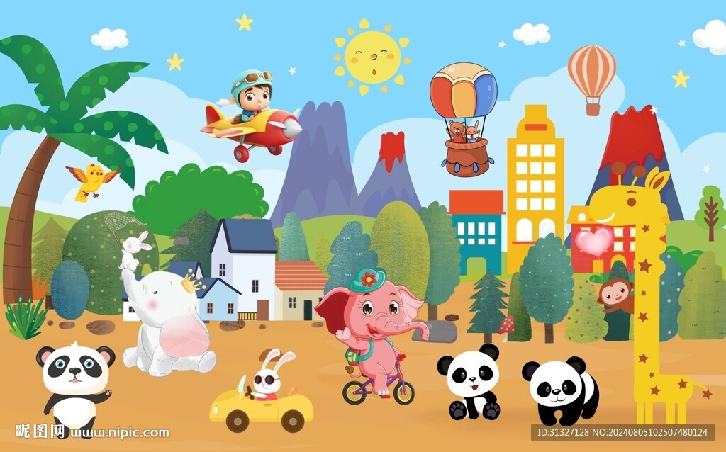 卡通动物乐园乐园背景墙