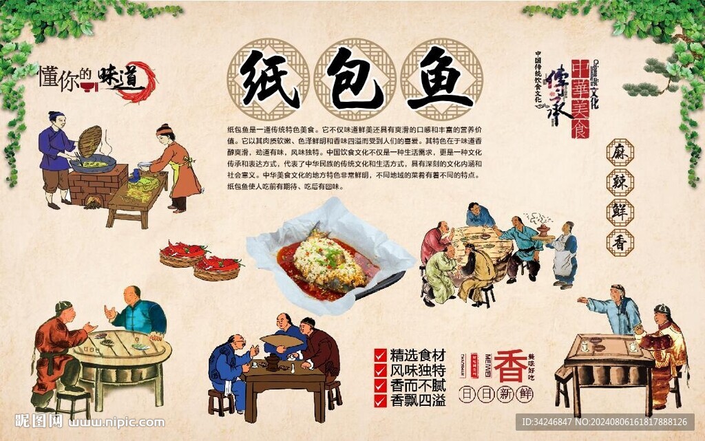 纸包鱼背景墙