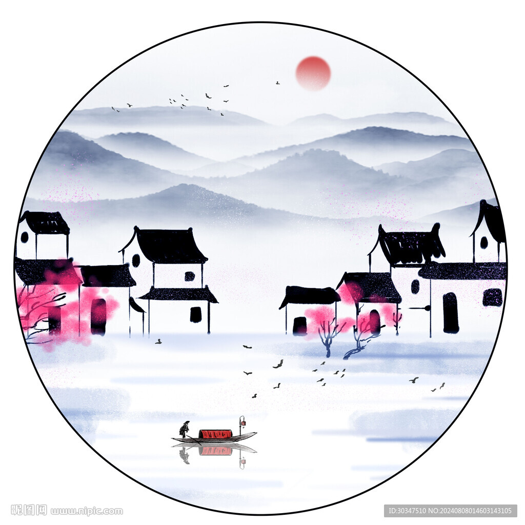 江南水乡水墨画