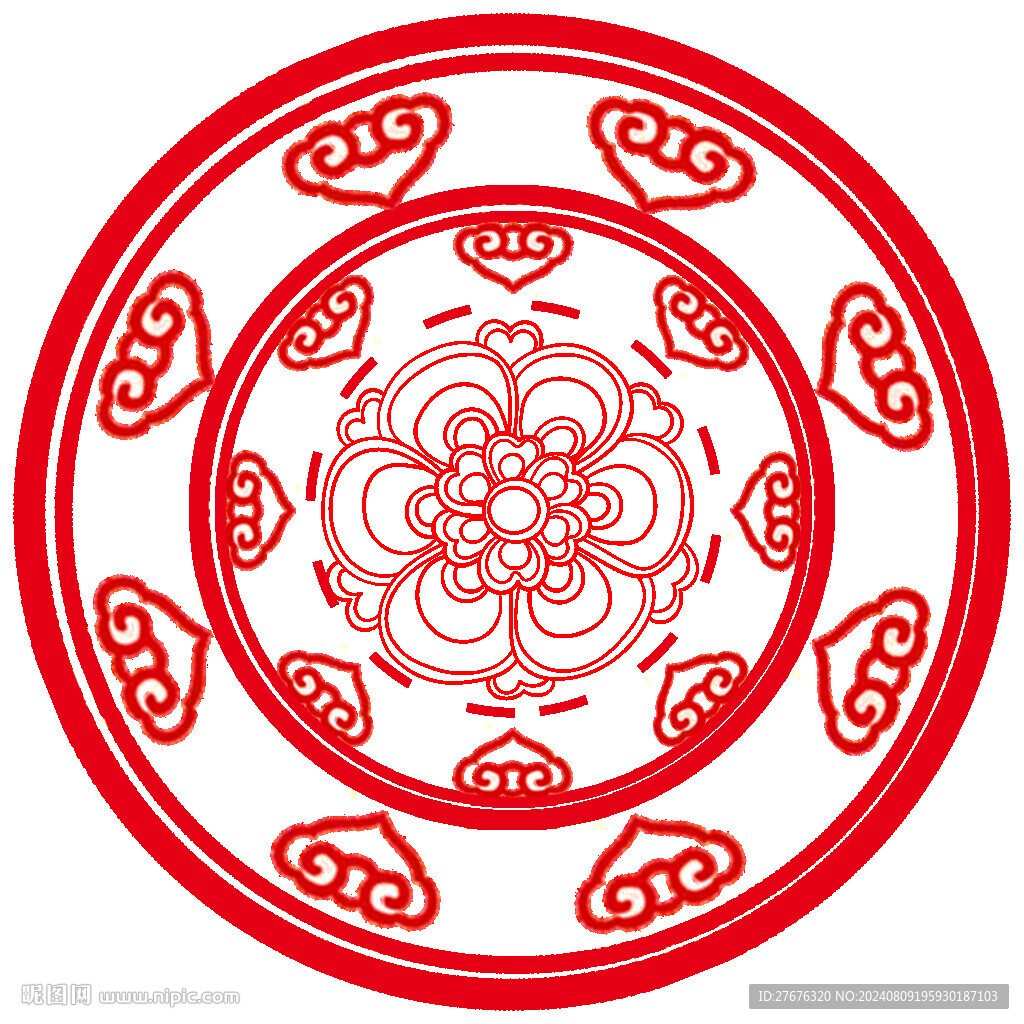 国潮国风圆花如意图纹