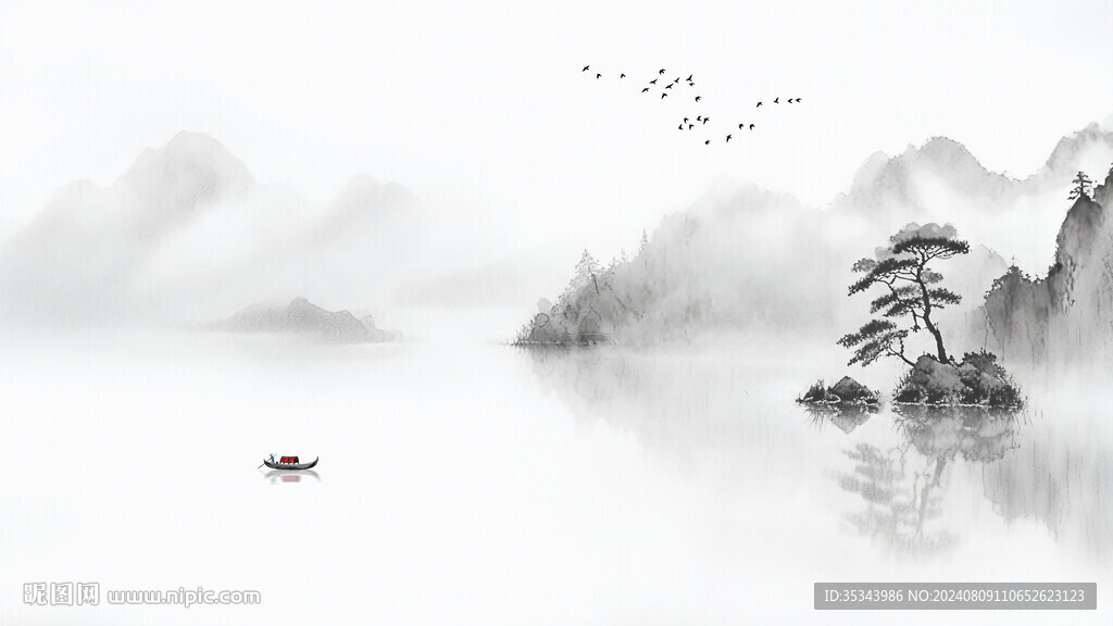 新中式水墨画山水画