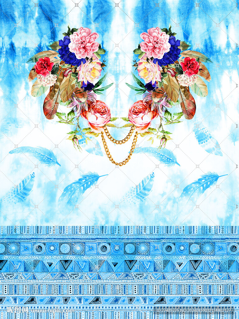前排印花领口花
