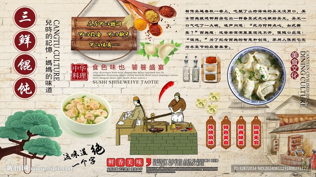 三鲜馄饨背景墙