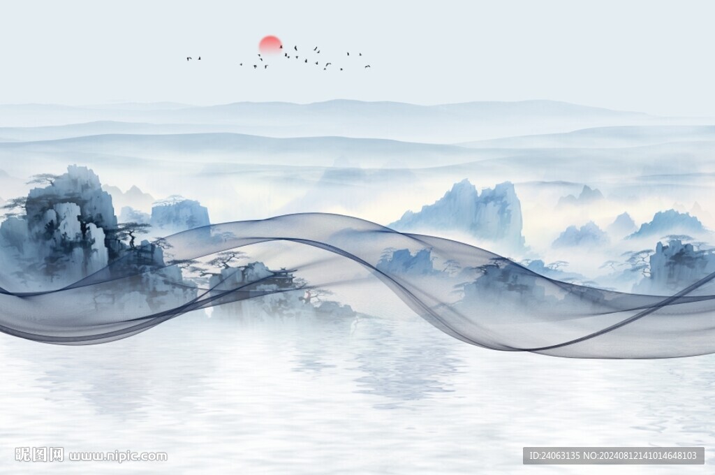 新中式屏风山水画