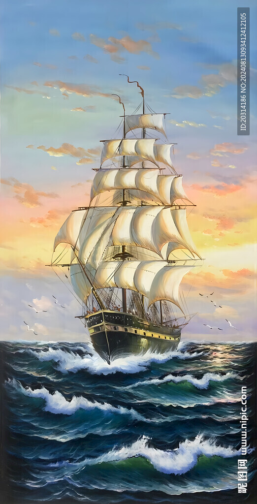 帆船油画