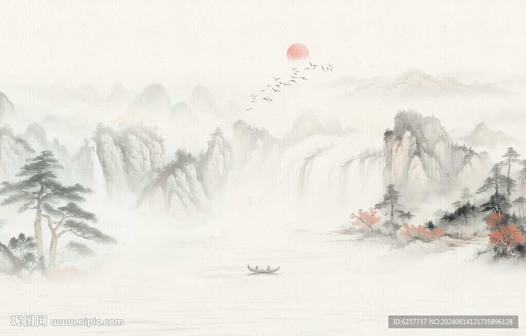 禅意水墨山水画