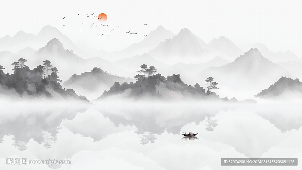 新中式山水背景墙
