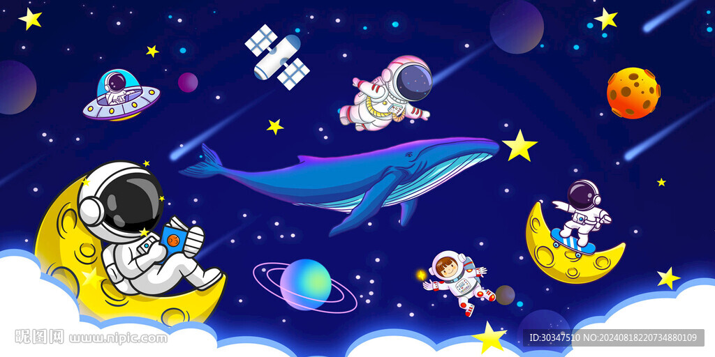 卡通星空宇航员背景墙