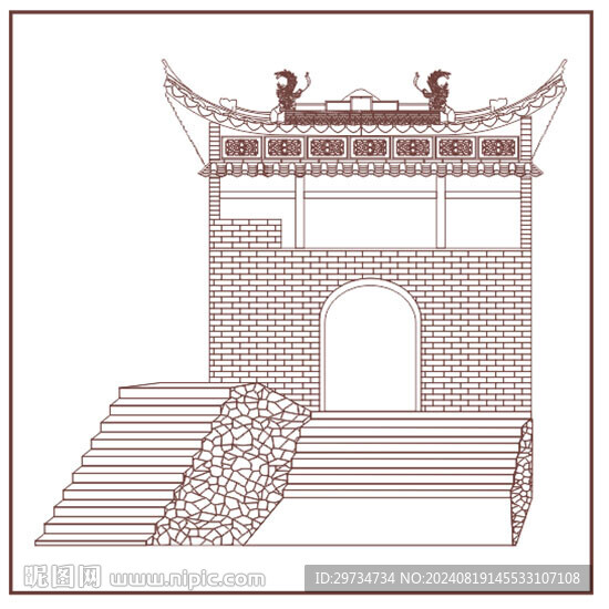 凉亭 古建筑线稿