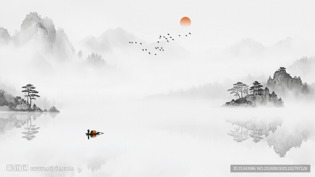 中国风山水水墨画
