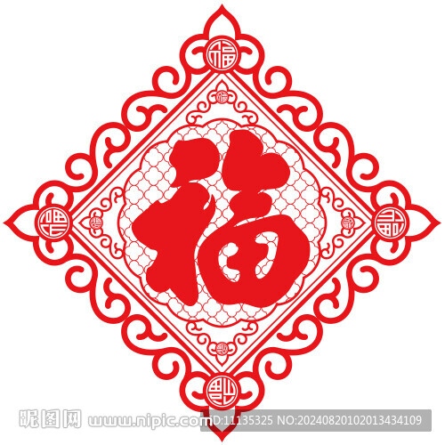新年福字剪纸窗花PS格式矢量