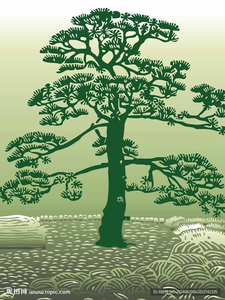 手绘中国元素松柏矢量插画