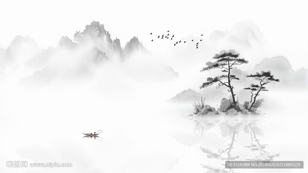 新中式水墨山水背景墙