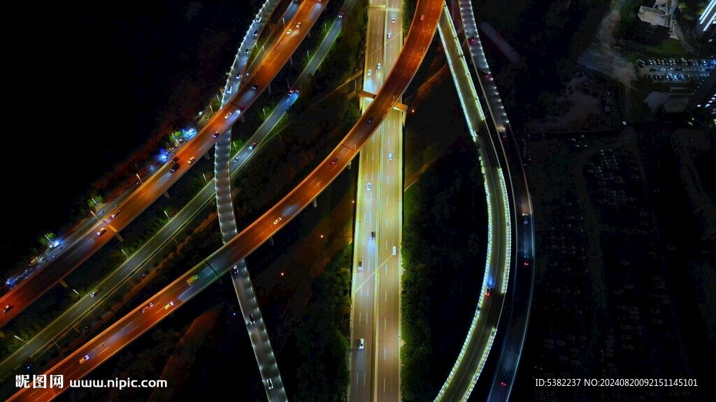 航拍城市道路车辆夜景