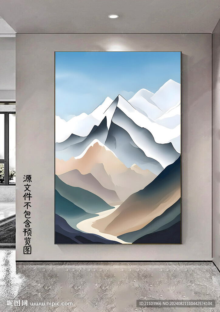 现代轻奢手绘油画山峰风景画