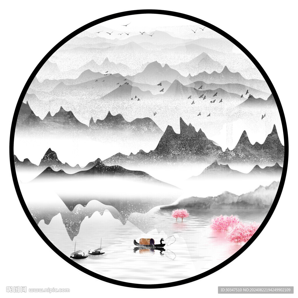 江南水墨画意境水墨山水画