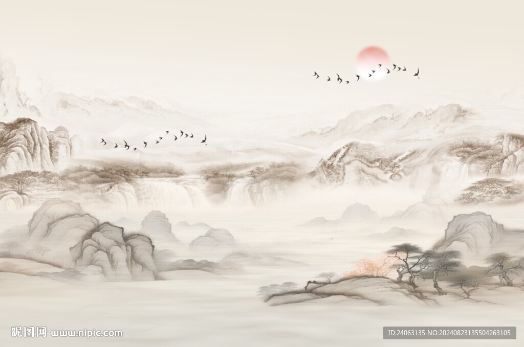 新中式屏风山水画