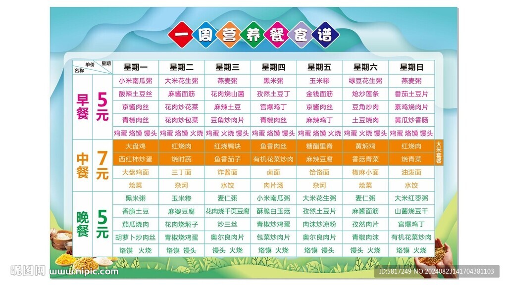 一周营养食谱