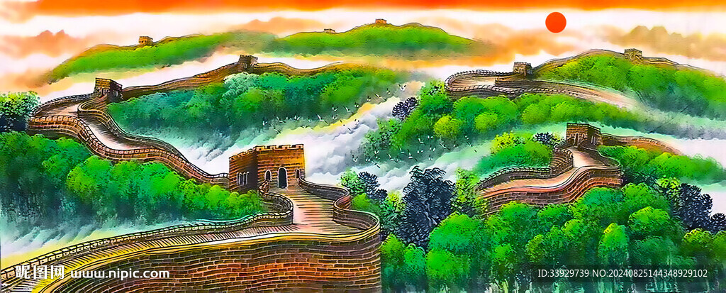 绿水青山长城山水画