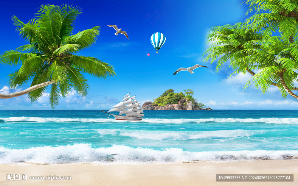 沙滩海景背景墙