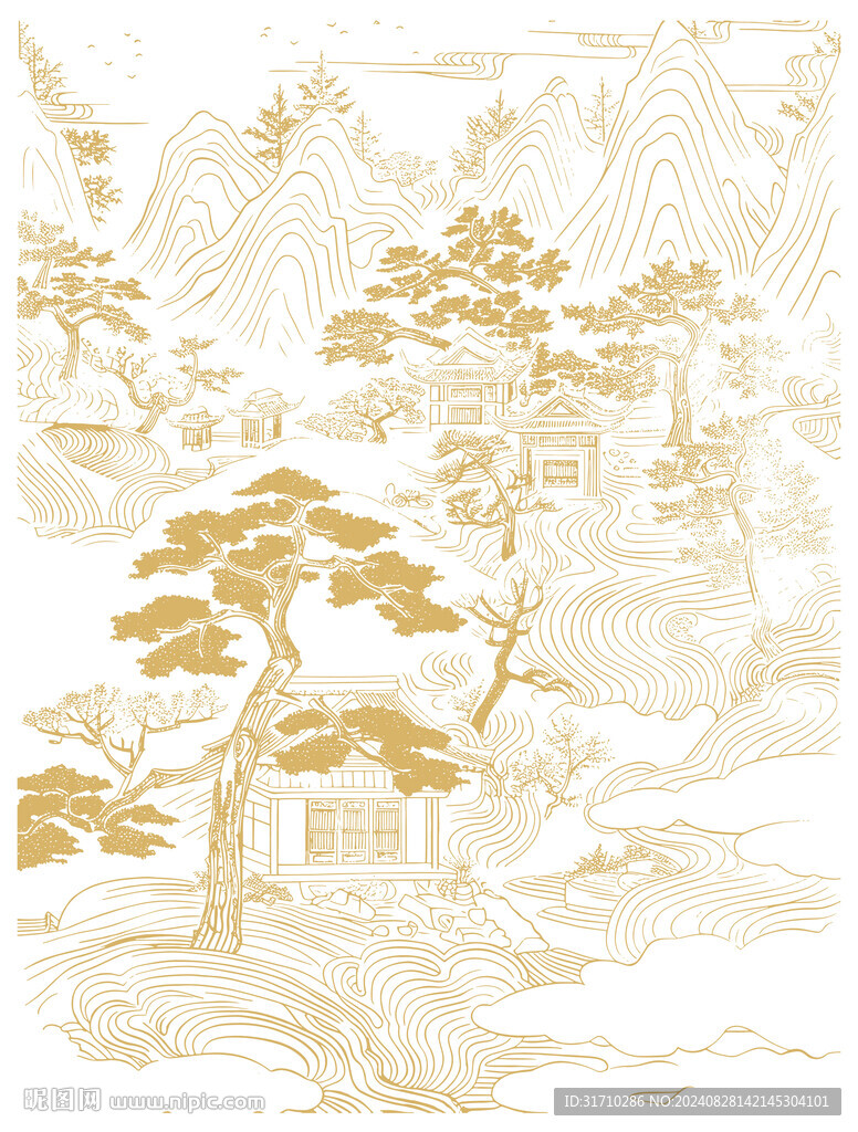 山水矢量线稿