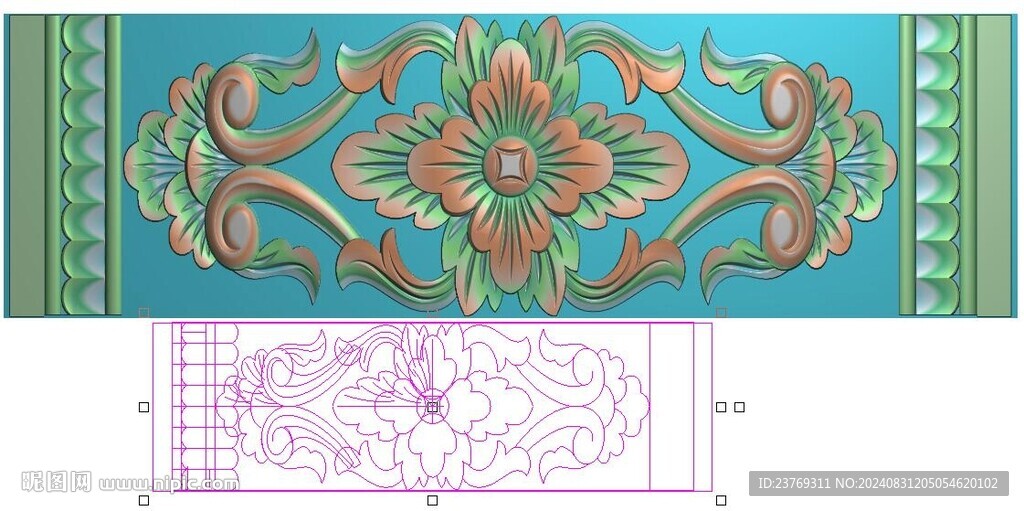 横板古建洋花门花横梁精雕图灰度