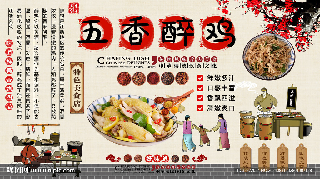 五香醉鸡背景墙