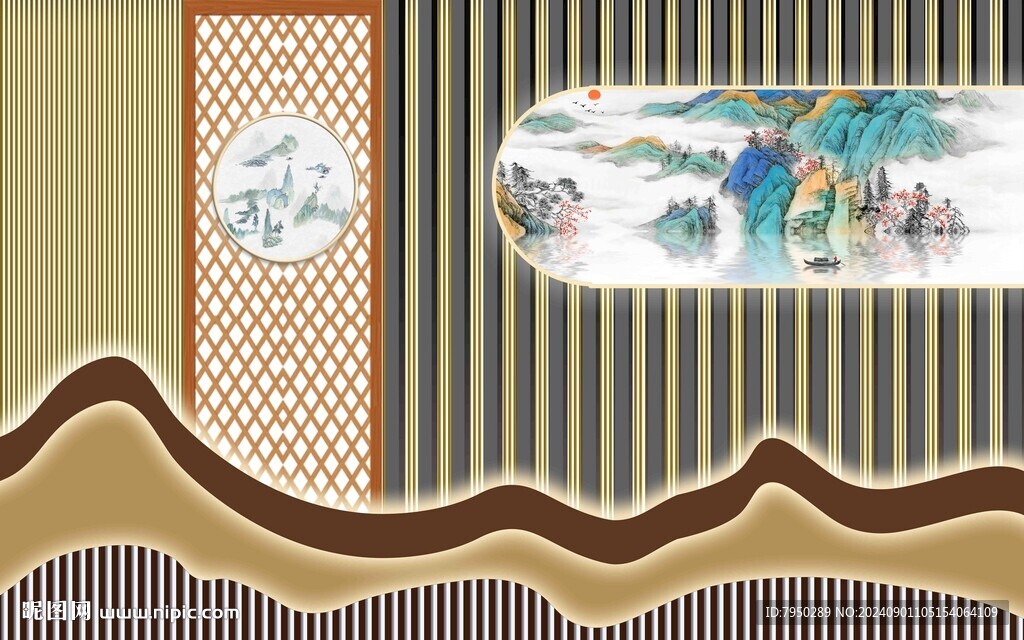 新中式背景墙  