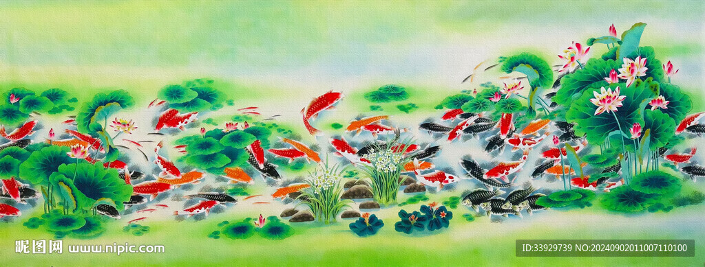 荷花九鱼图