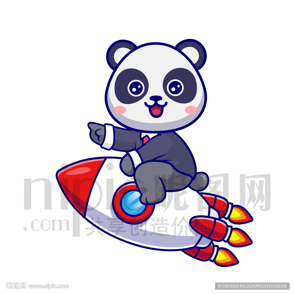 可爱卡通坐火箭的大熊猫