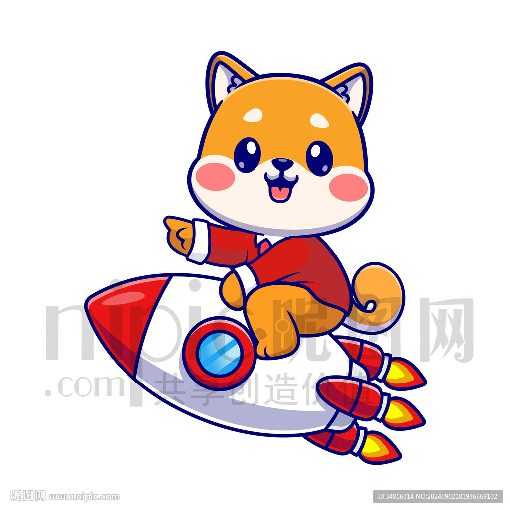 可爱卡通坐火箭的小狗