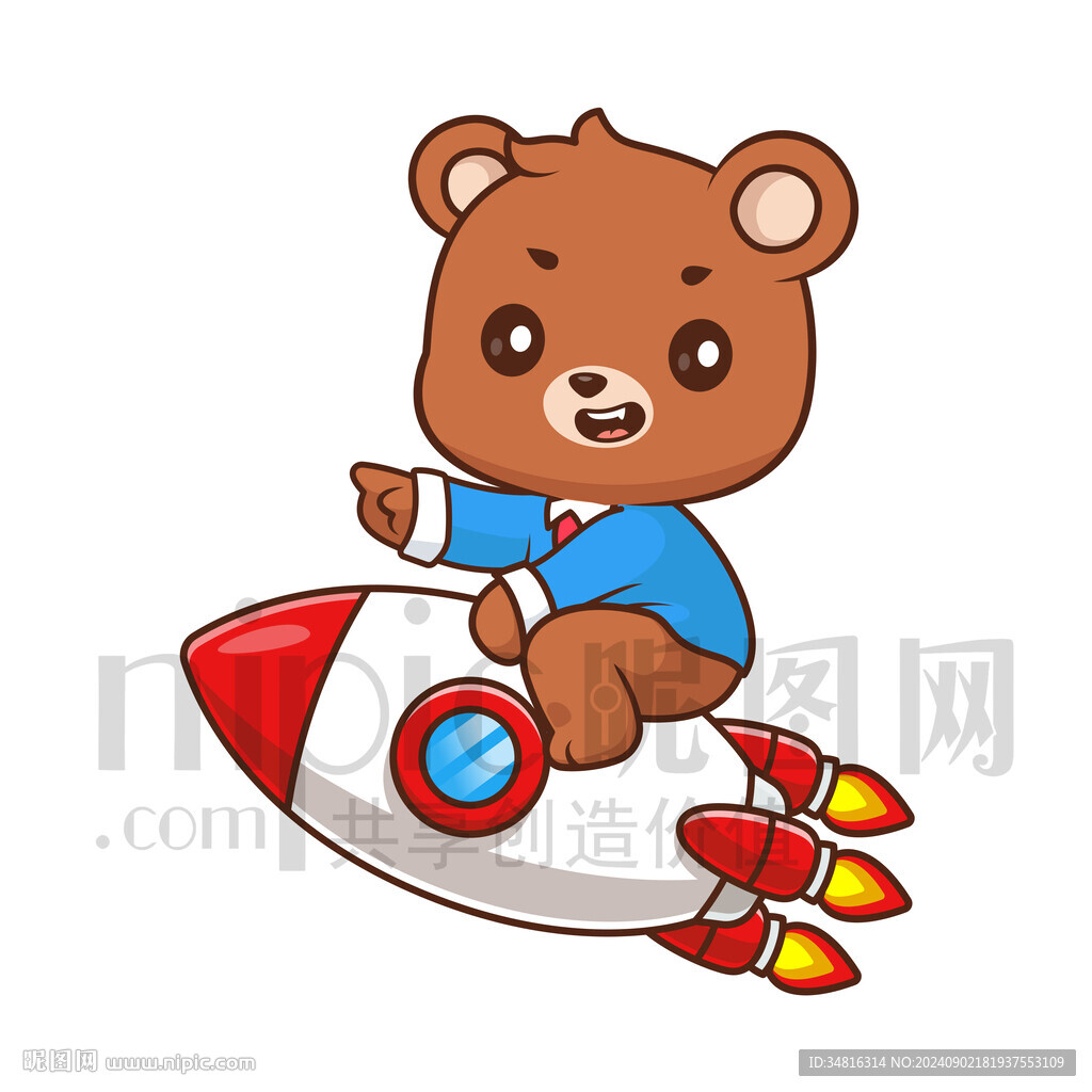 可爱卡通坐火箭的狗熊