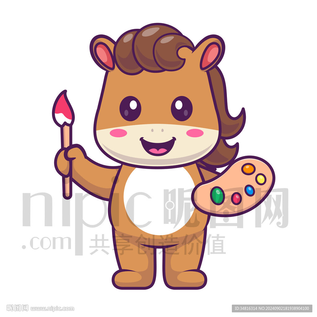 可爱卡通画家绘画的小马