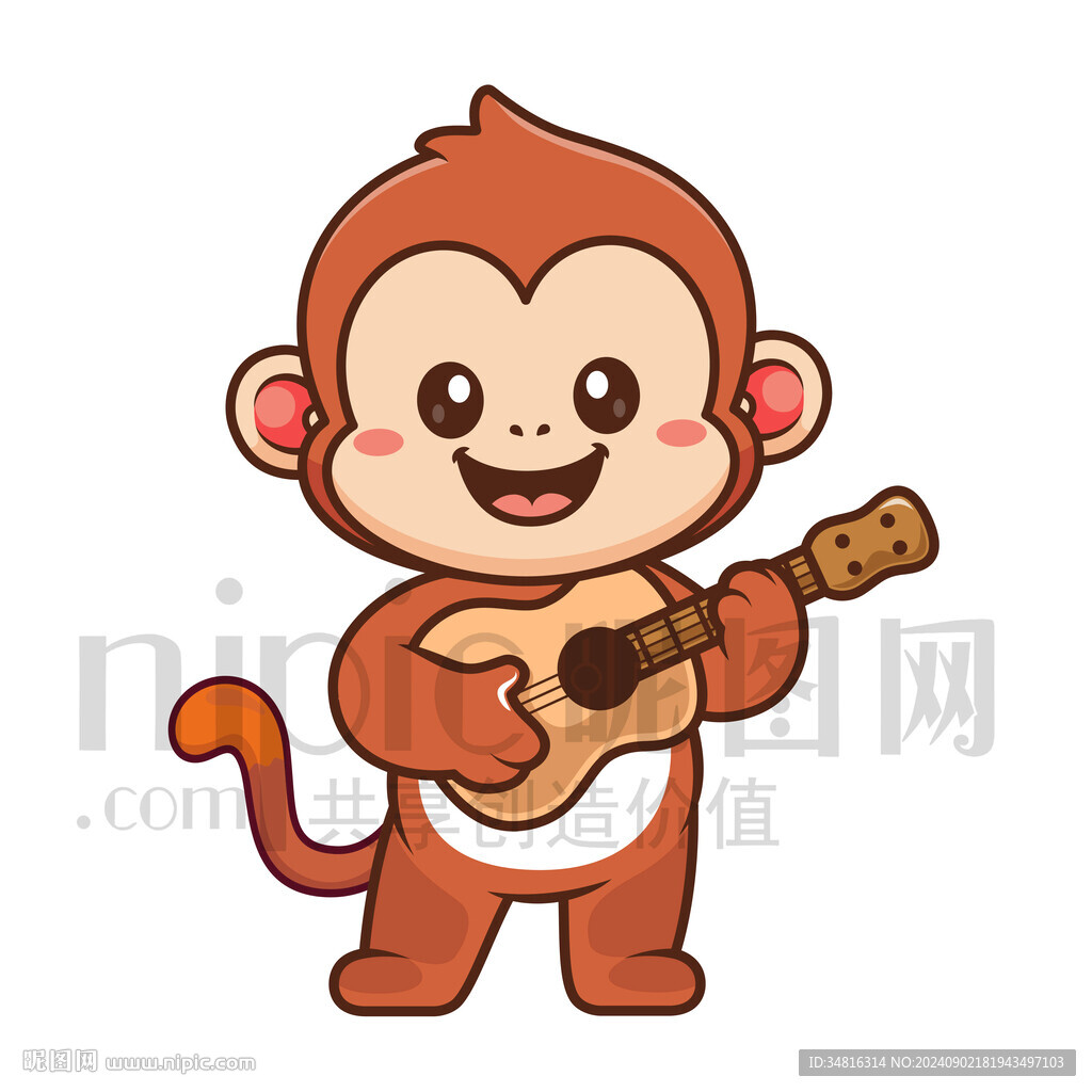 可爱卡通弹吉他的猴子