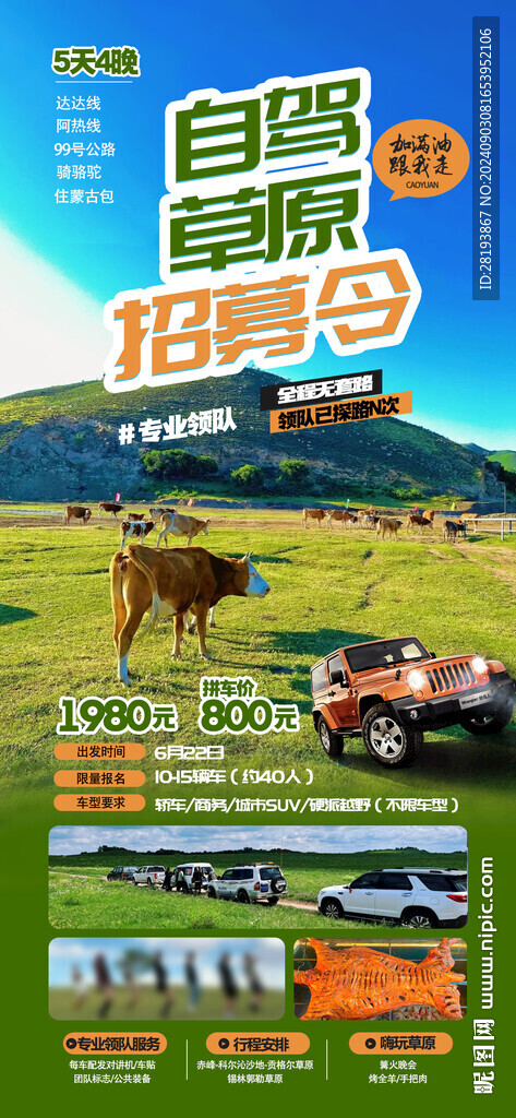 草原自驾游手机海报