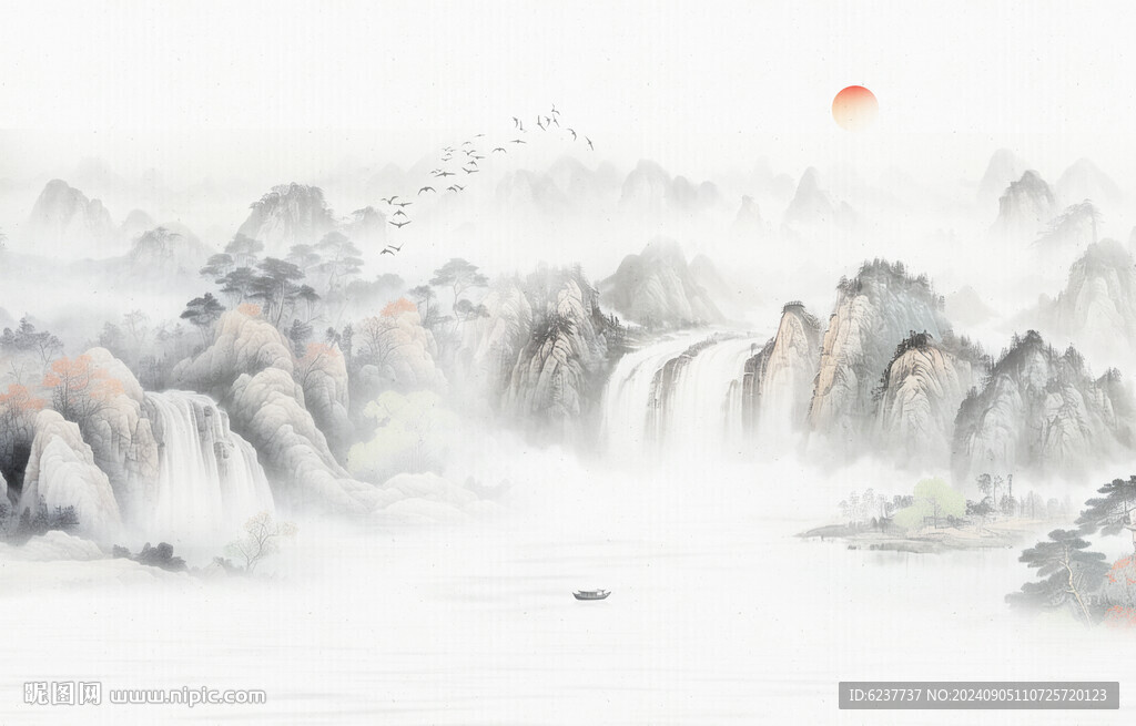 意境山水水墨山水画
