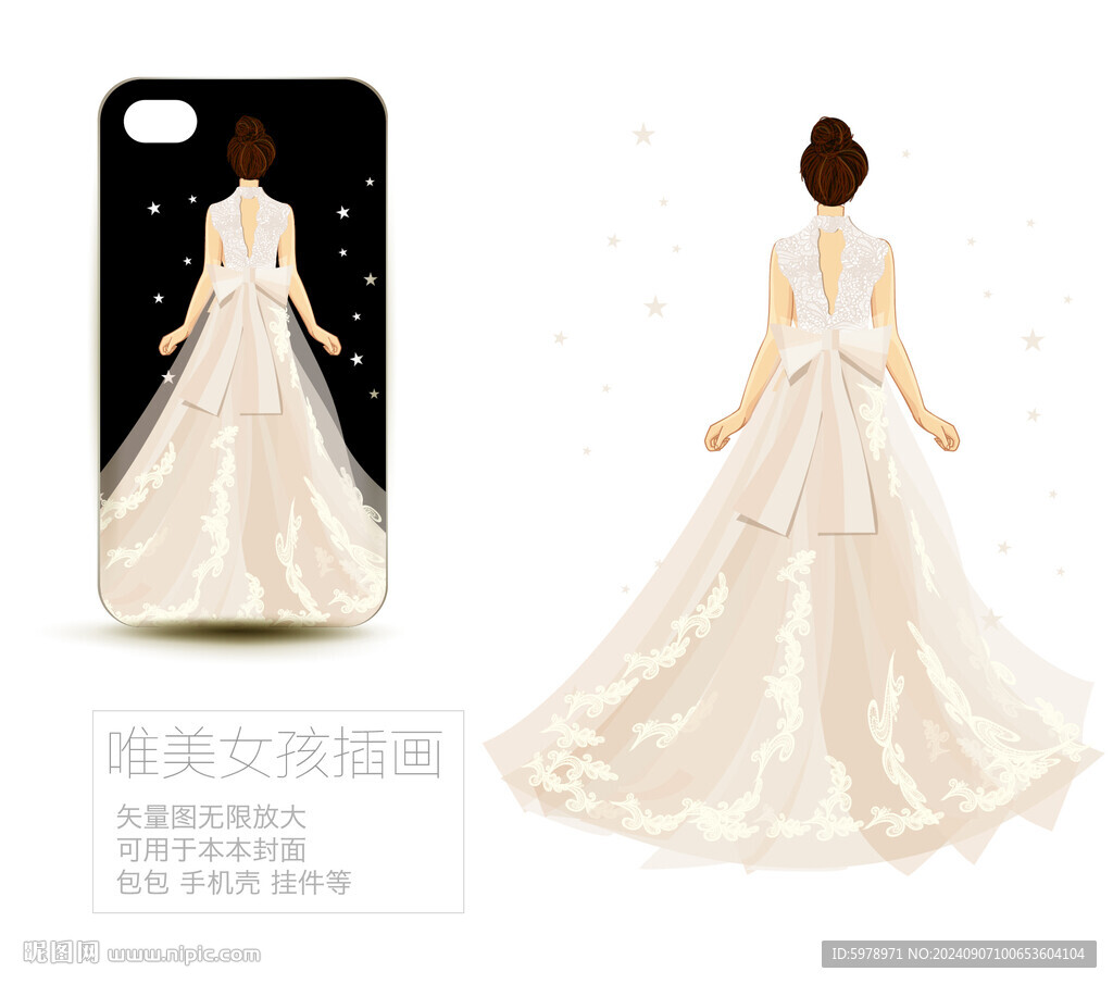 蝴蝶结婚纱插画 