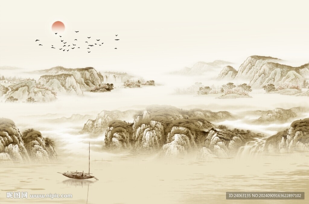 国画山水背景墙