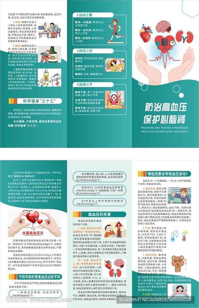 防治高血压保护心脑肾三折页