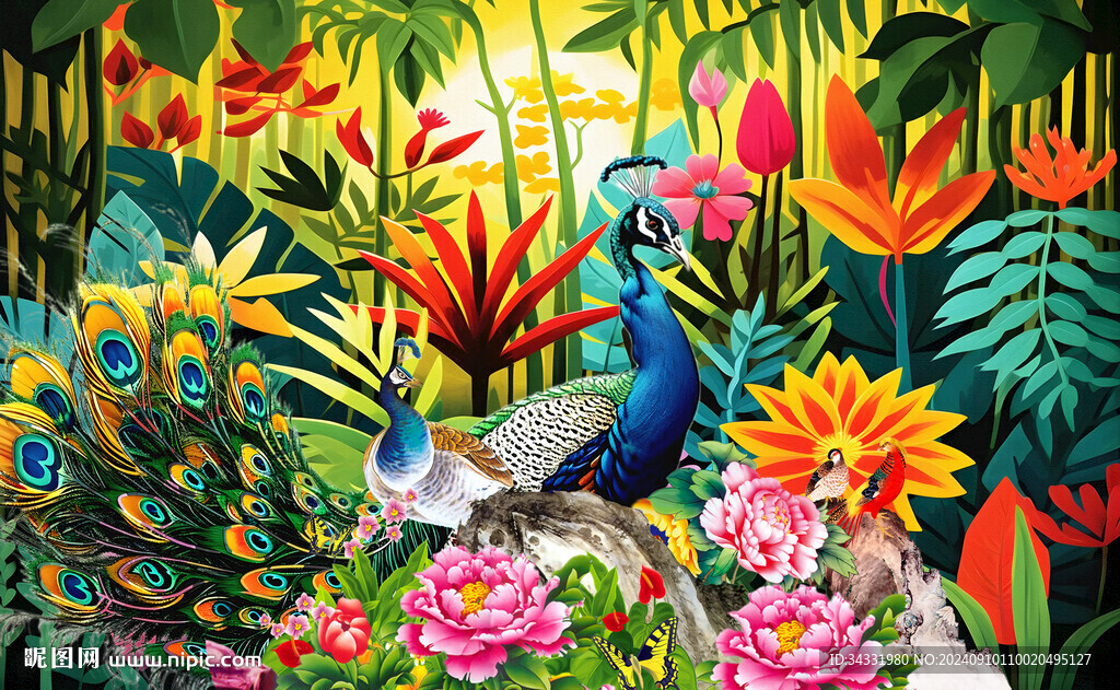 孔雀花鸟画