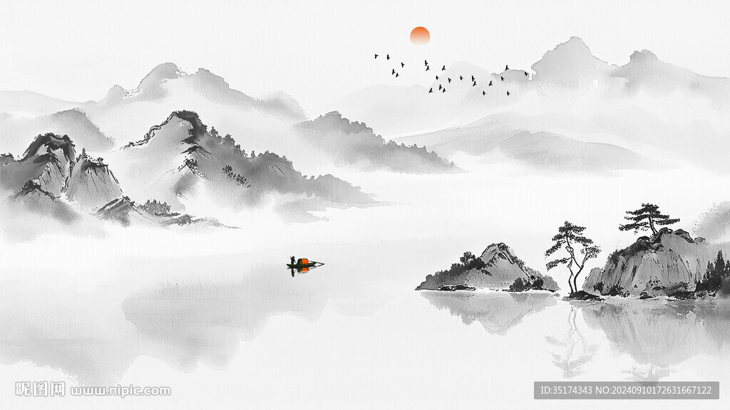 江南山水电视背景墙