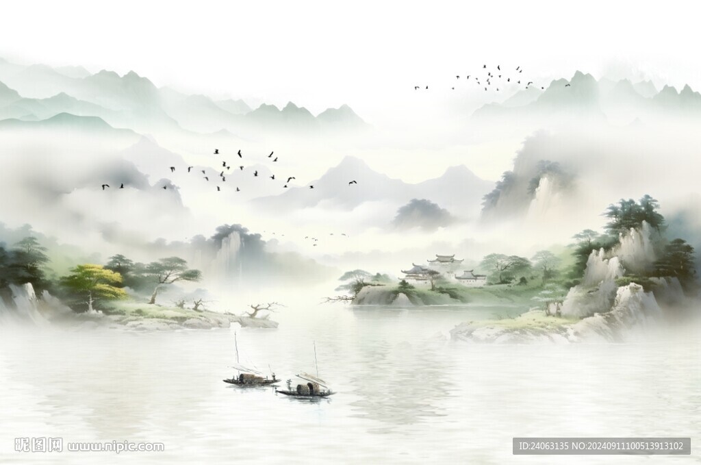 新中式屏风山水画