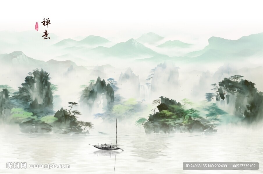 新中式屏风山水画