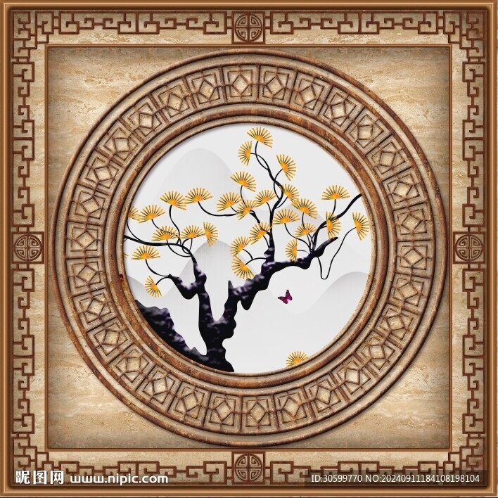 中式复古经典天花吊顶装饰画