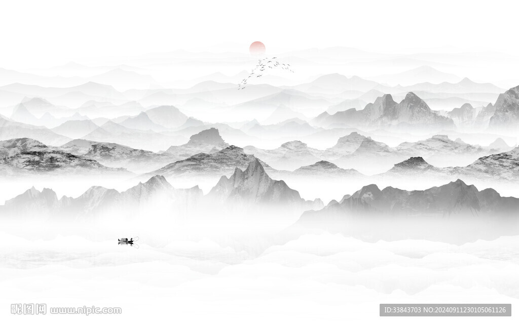 新中式屏风山水画